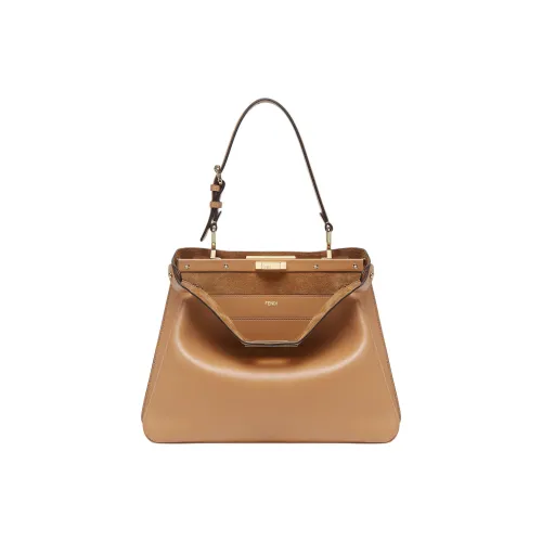 FENDI Calfskin One Shoulder Handbag Medium Size Women's Milk Coffee