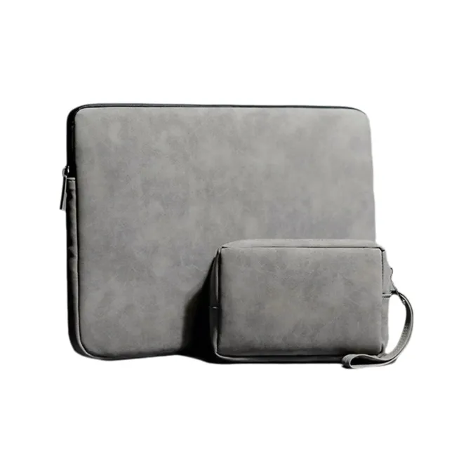 MUYKUY PU Leather Liner Laptop Bag Regular Unisex Gray/Pink/Black-12