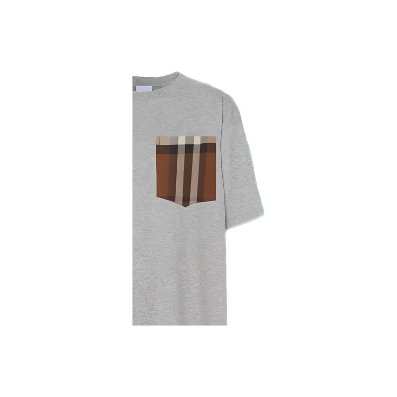 Burberry Check Print Pocket Tee 'Pale Grey Melange'-5