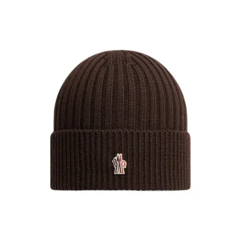 Moncler Virgin Wool Beanies Men's Brown