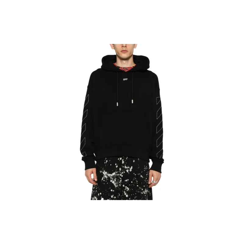 OFF WHITE Logo Printed Drawstring Hoodie-3