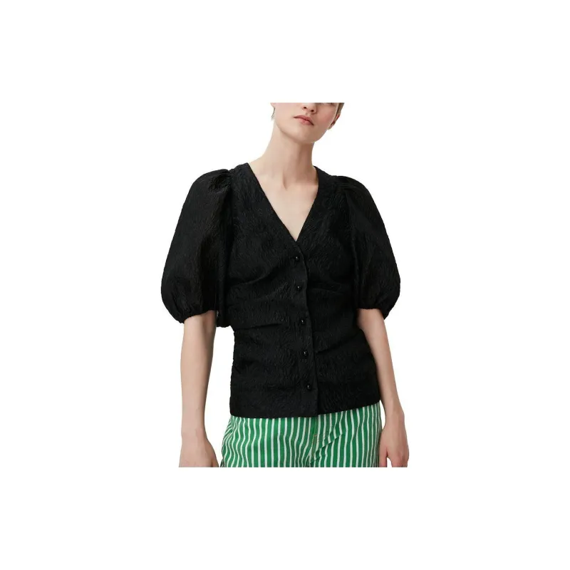 GANNI V Neck Puff Sleeved Blouse-3