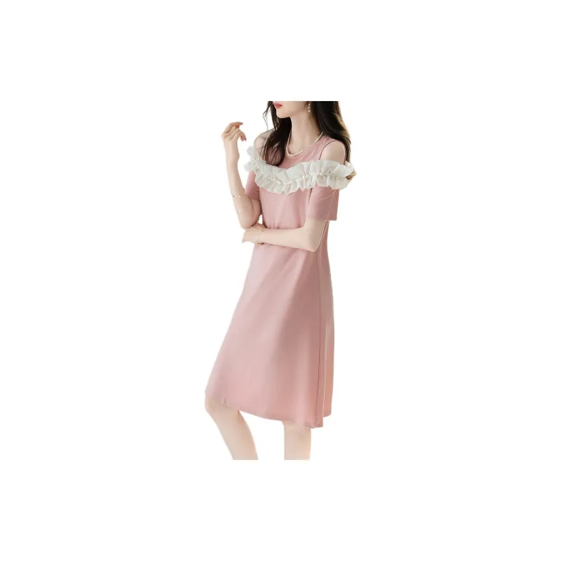 【dme】 Short Sleeved Dresses Women's Leather Pink-2