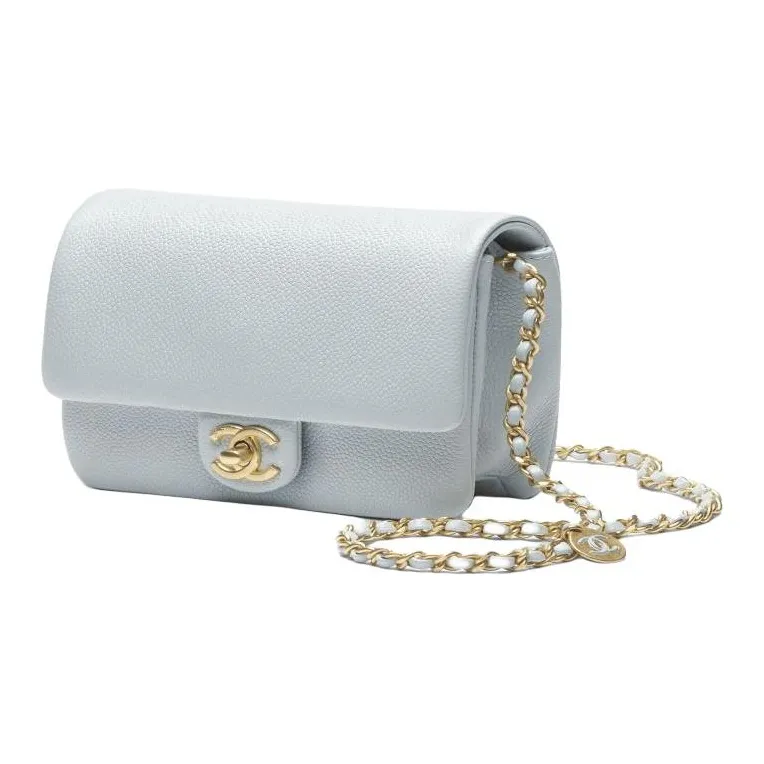 CHANEL Calfskin Shoulder Bag Mini Unisex Light Blue-1