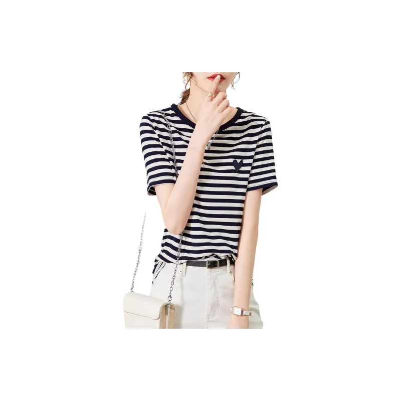 XWI T-Shirt Women's Navy Blue With White Stripes-4