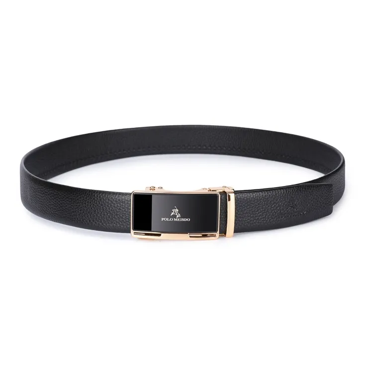 POLOMEISDO Top Grain Cow Leather Cow Leather Belt Business Casual Brand Belt Men's Gunmetal Width 3.5cm-9
