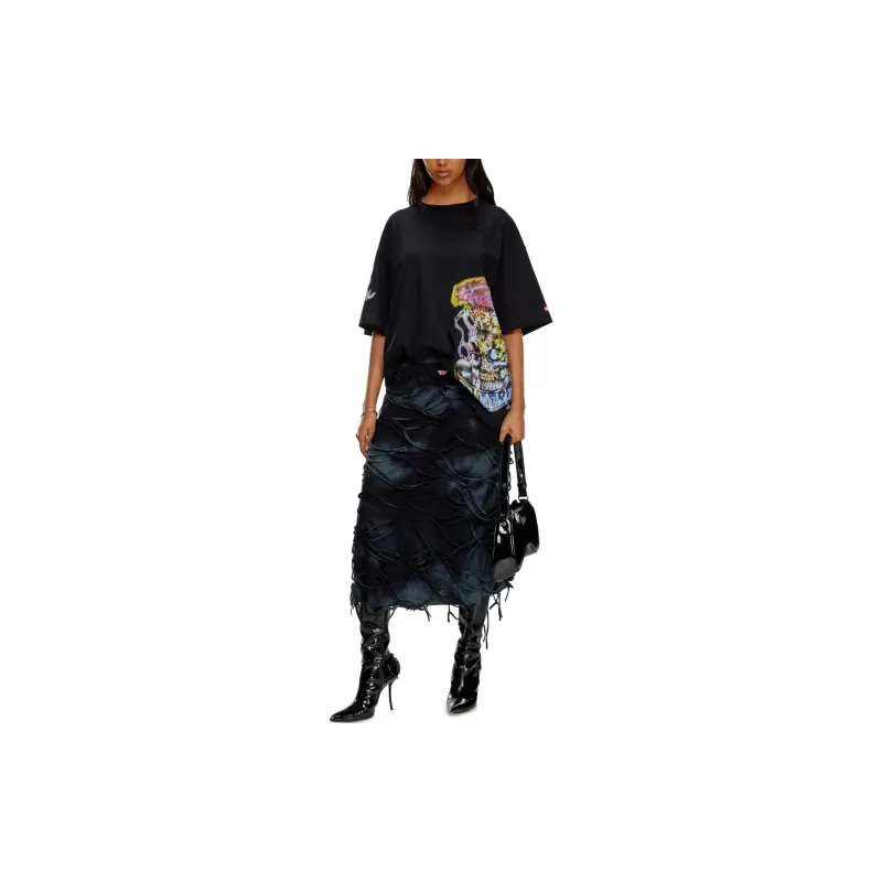 DIESEL O Jal Logo Embroidered Midi Skirt-1