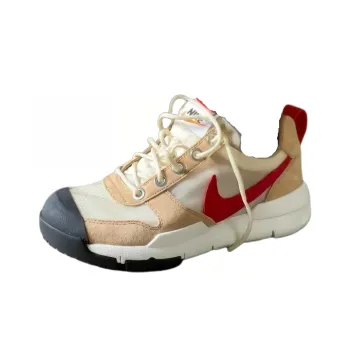 Tom Sachs x Nike Mars Yard Durable Breathable Low Top Casual Shoes Men's Beige Red
