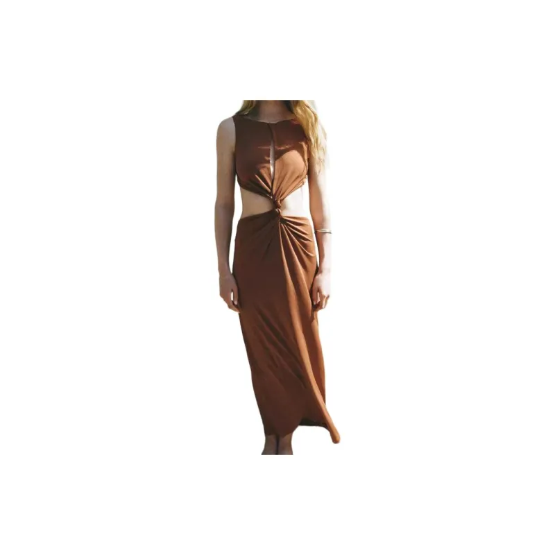 ZARA Sleeveless Dress Women's Brown-2