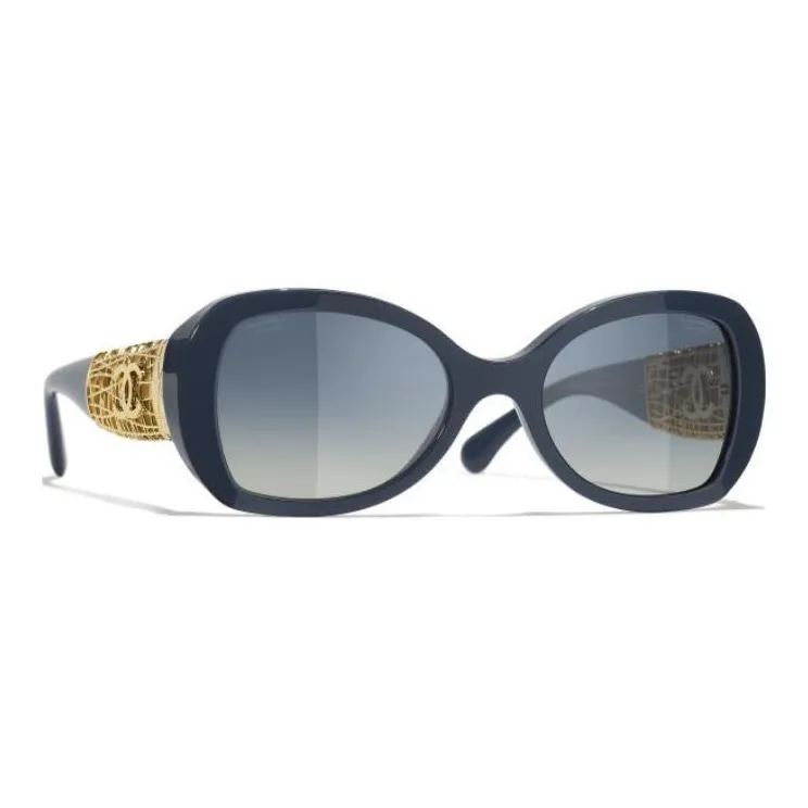 CHANEL Resin Metal Butterfly Sunglasses Unisex Blue-2