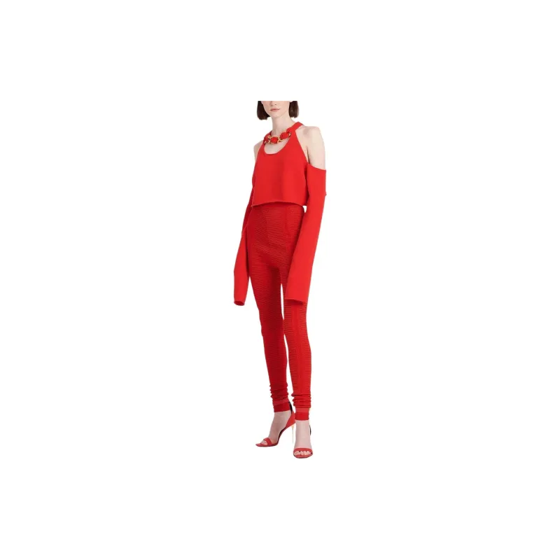 BALMAIN High waisted Sheer Knitted Leggings-3