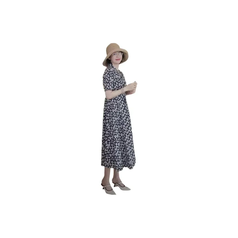 RUIENCO. Short-Sleeved Dresses Women's Black And White Print-1