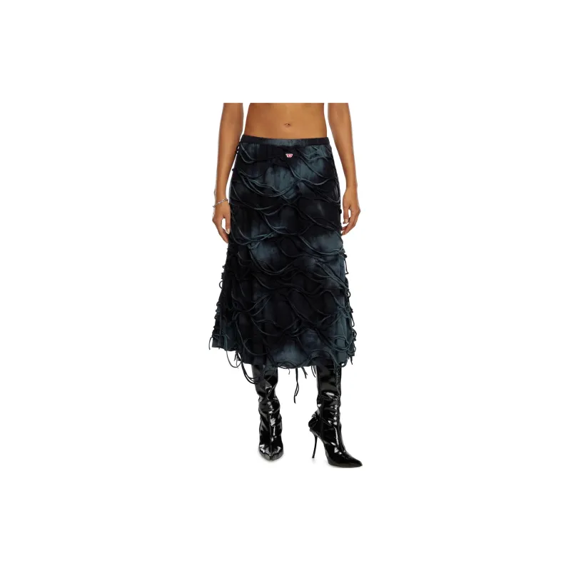 DIESEL O Jal Logo Embroidered Midi Skirt-2
