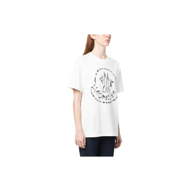 Moncler White Logo Print Short Sleeve T shirt-3
