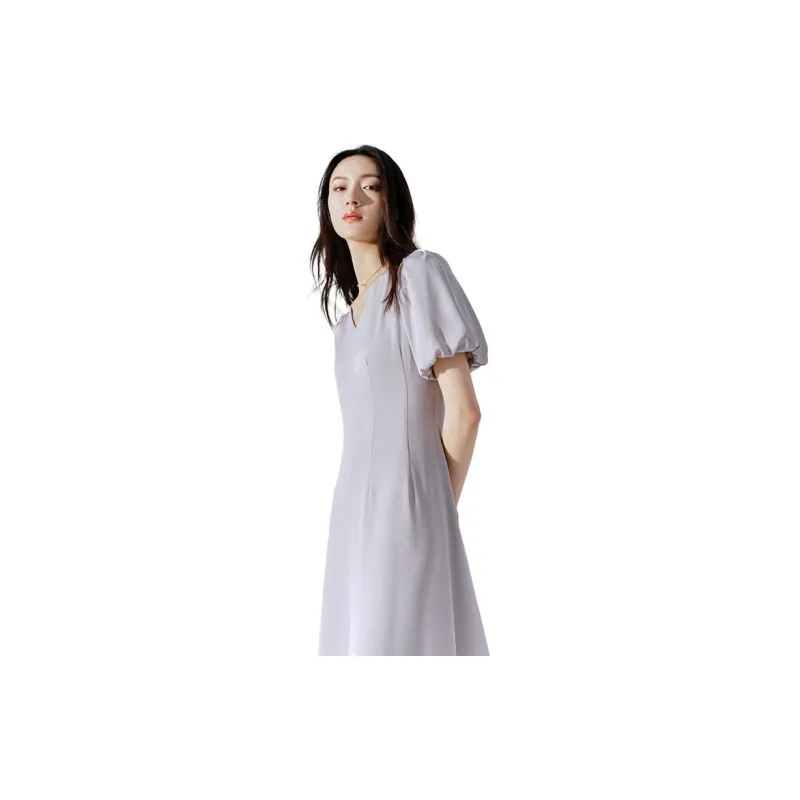 TKY SHOP Short Sleeved Dress Women's Gray Purple-2