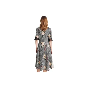 PALUOPO Short-Sleeved Dresses Women's Yellow And Black Clip-On Flowers