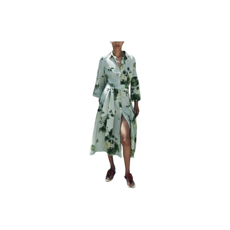 ZARA Long-Sleeved Dresses Women's Blue-2