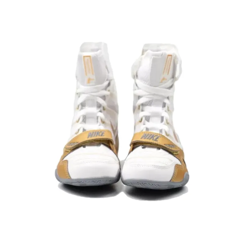 Nike HyperKO Anti Slip Wear Resistant High Top Training Shoes Unisex White Gold-2