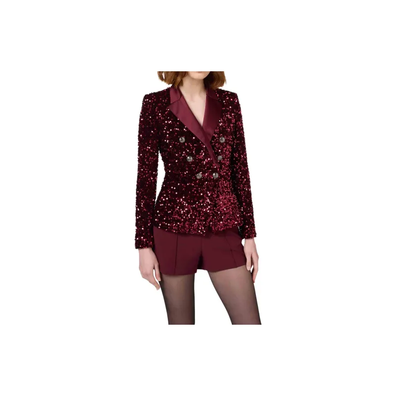 Elisabetta Franchi Double Breasted Sequin Embellished Blazer-3