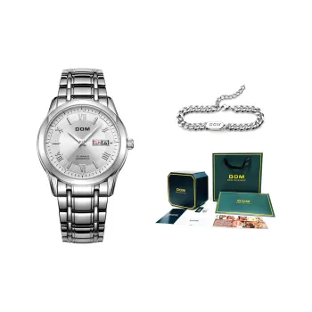 DOM Mechanical Movement Stainless Steel Watchband Watch Men's Watches Silver Dial