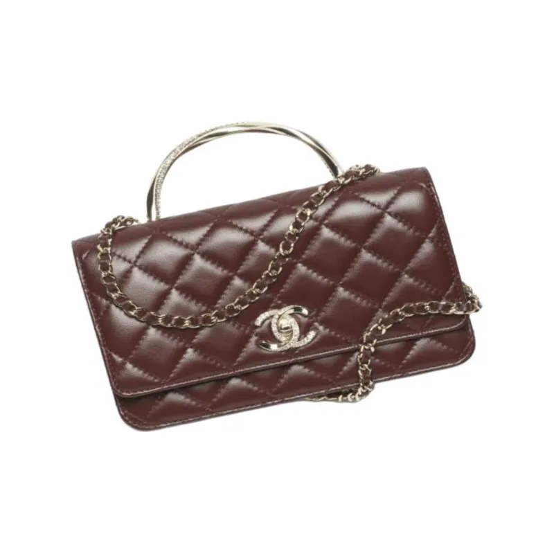 CHANEL Sheepskin Shoulder Bag Women's Dark Brown-1