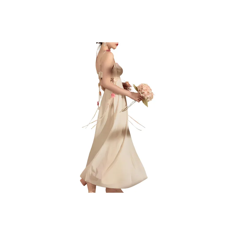QIAOYUHUAZUN Slip Dresses Women's Beige Apricot-1