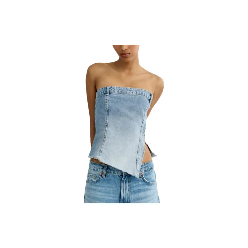 ZARA Strapless Top Women's Blue-1