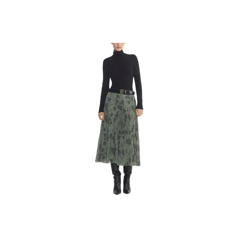 ARITZIA Wilfred New Twirl Pleated Skirt Casual Long Skirts Women's Smoky Sage Coal Gray/Smoke-Infused Sage Coal Gray-2