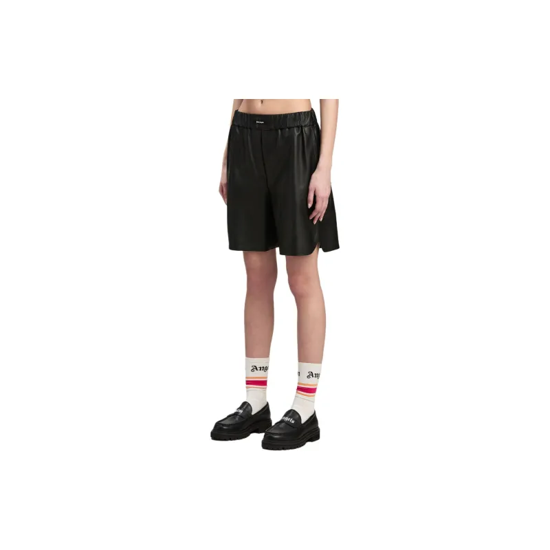 PALM ANGELS Monogram Leather Shorts 'Black'-3