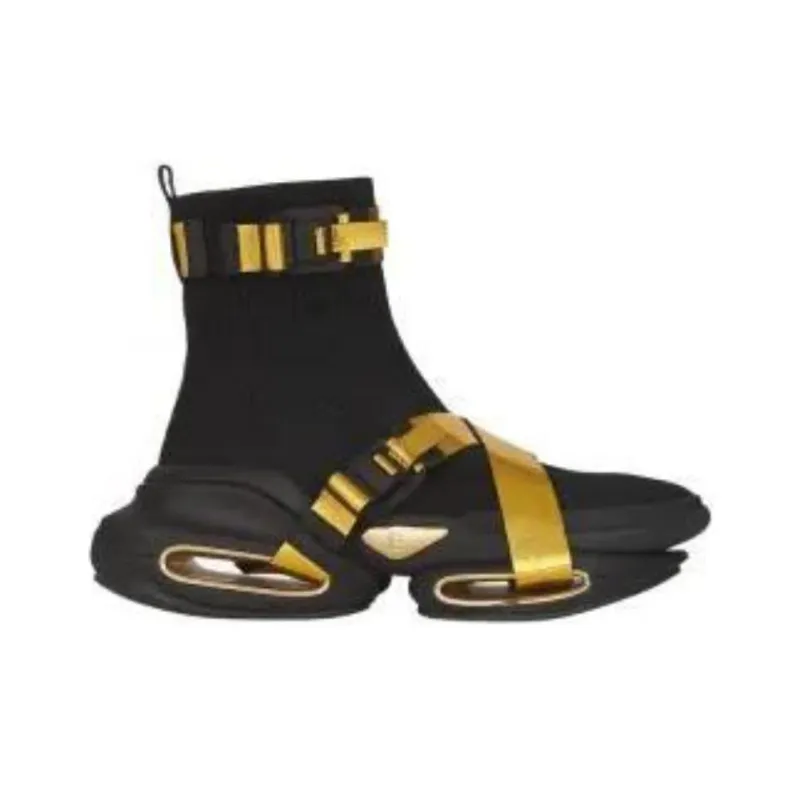BALMAIN B-Bold Wear-Resistant High-Top Casual Shoes Men's Black Gold-1