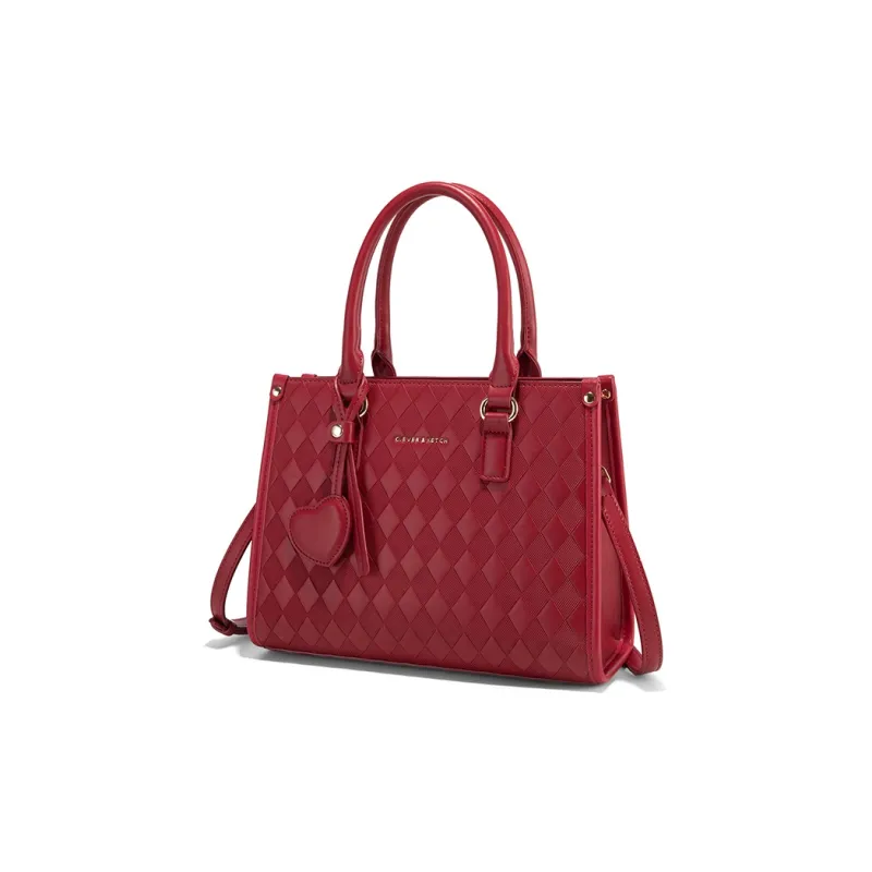 CLEVER& KETCH PU Wedding Handbag Shoulder Bag Regular Women's Red+Triangle Pattern/Red+Diamond Pattern-3