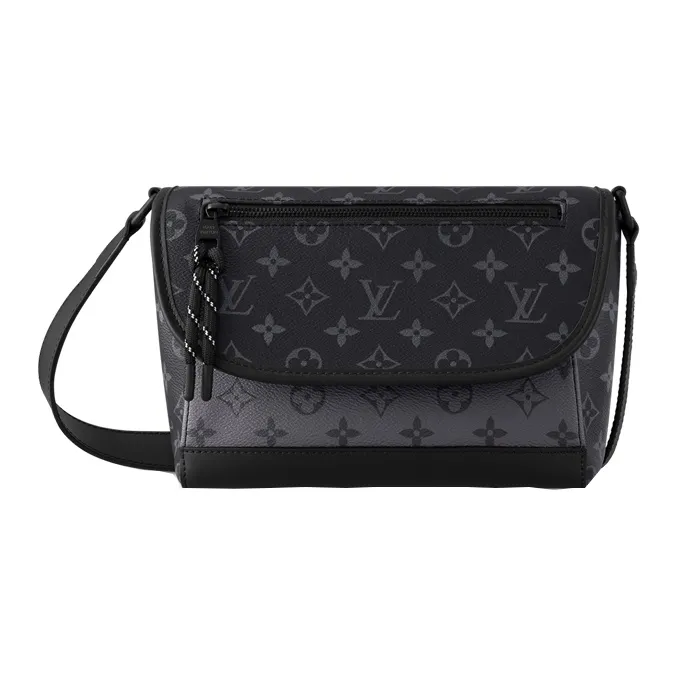 LOUIS VUITTON Coated Canvas Shoulder Bag Crossbody Bag Small Size Men's Black-0