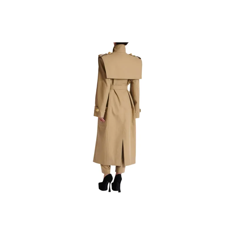 BALMAIN High Neck Snail Button Detailed Trench Coat-2