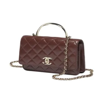 CHANEL Sheepskin Shoulder Bag Women's Dark Brown