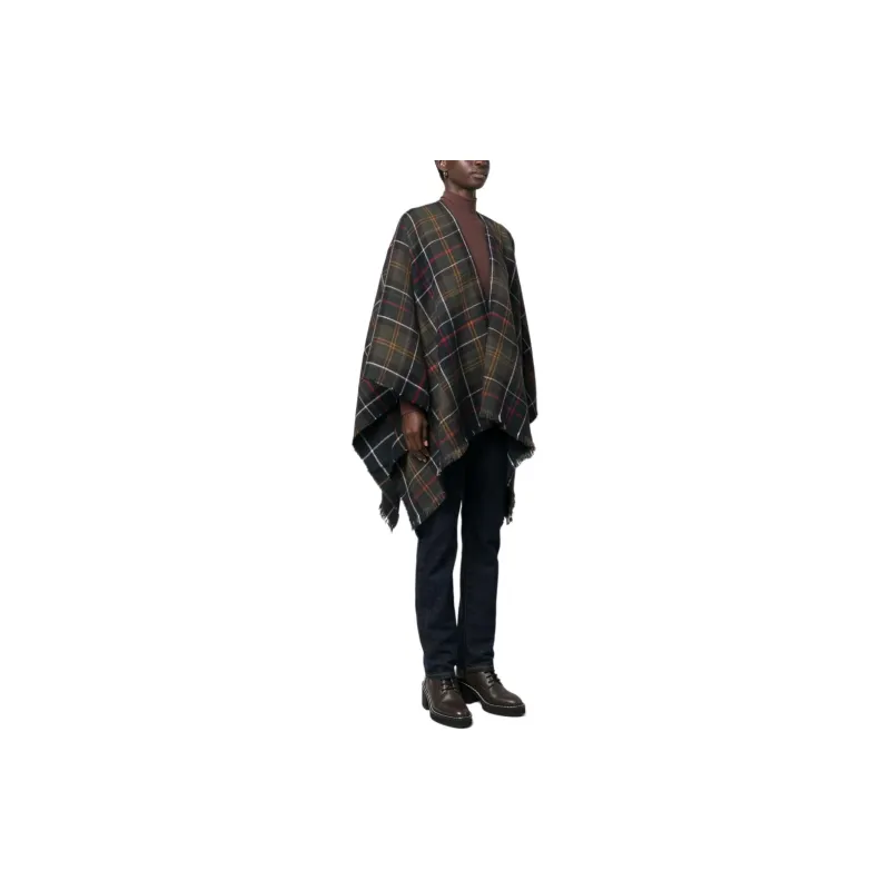 BARBOUR Montieth Check-Pattern Frayed Edge Poncho-1