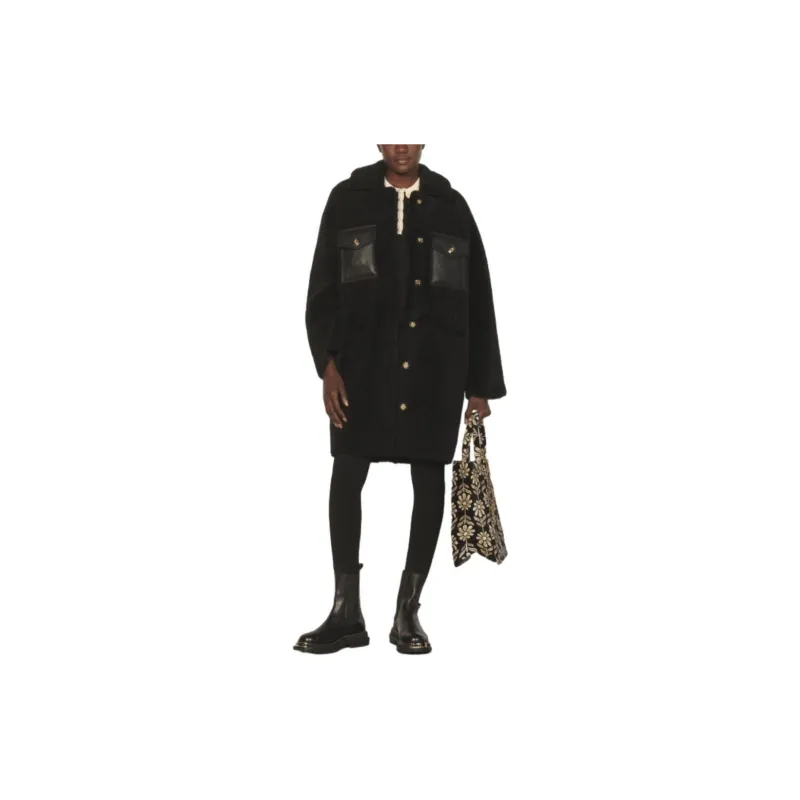 Sandro Velvet-feel Coat Women's Black-1