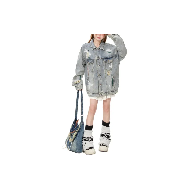 KUNZHUDAXIANG Denim Jacket Women's Blue-6