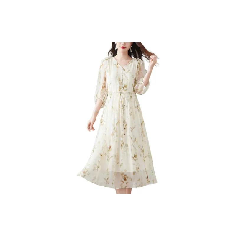 Yi Mengyuan Heavyweight Mulberry Silk Long Sleeved Dress Women's-4