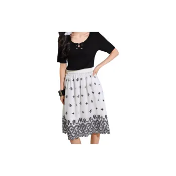 VILAN Casual Long Skirts Women's Black Floral