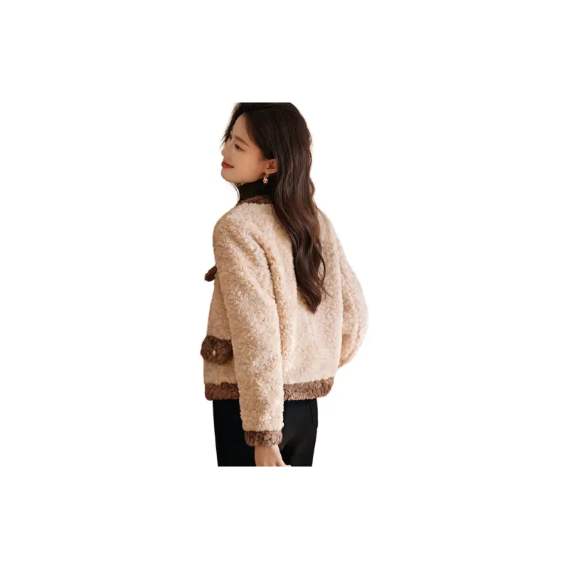 Mo Han Yi Mei Velvet feel Coat Women's Apricot & Coffee-1