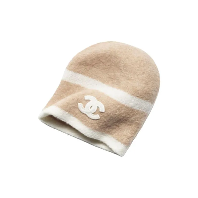 CHANEL Silk Beanies Women's Beige/White-0