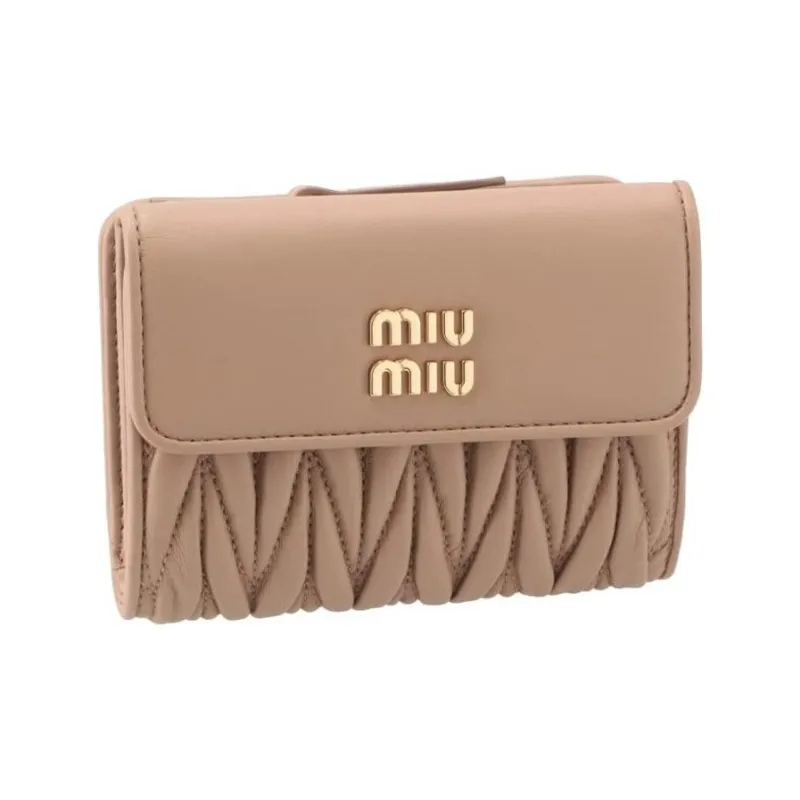 MIU MIU Leather Wallet Mini Women's Khaki-1