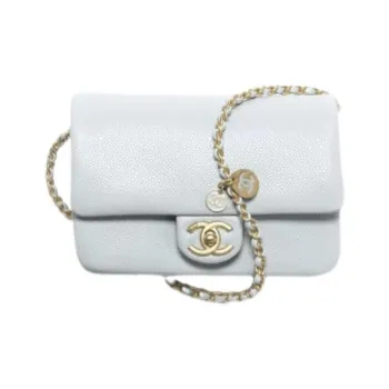 CHANEL Calfskin Shoulder Bag Mini Unisex Light Blue