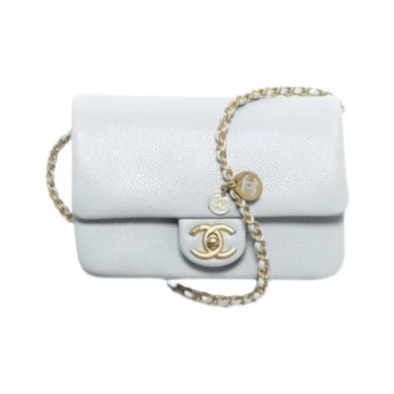CHANEL Calfskin Shoulder Bag Mini Unisex Light Blue-0