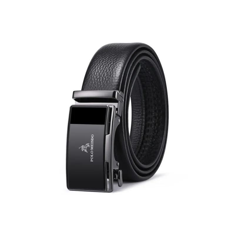 POLOMEISDO Top Grain Cow Leather Cow Leather Belt Business Casual Brand Belt Men's Gunmetal Width 3.5cm-0