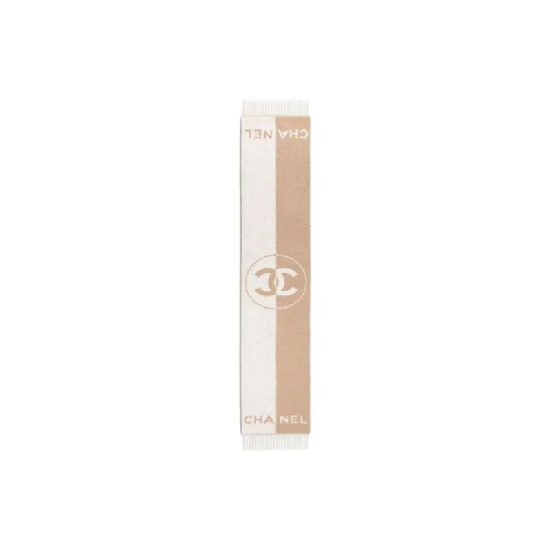 CHANEL Wool Knit Scarves Women's Beige/White-0