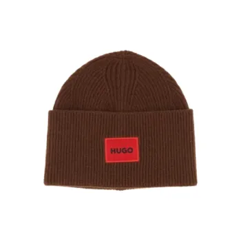 HUGO BOSS Logo Patch Ribbed Beanie