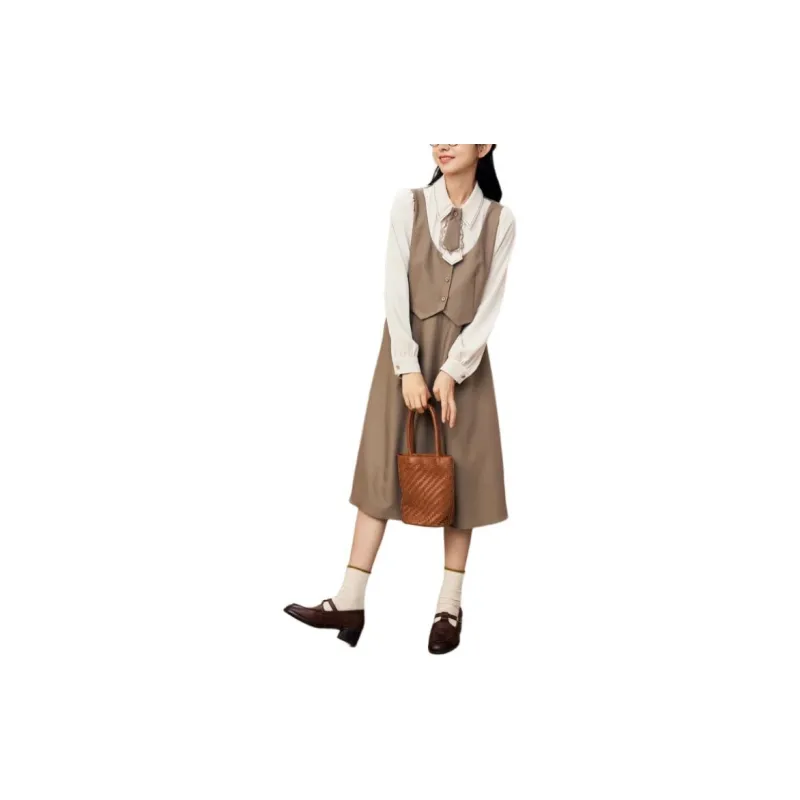 ZIHAN Long Sleeved Dress Women's Coffee-2
