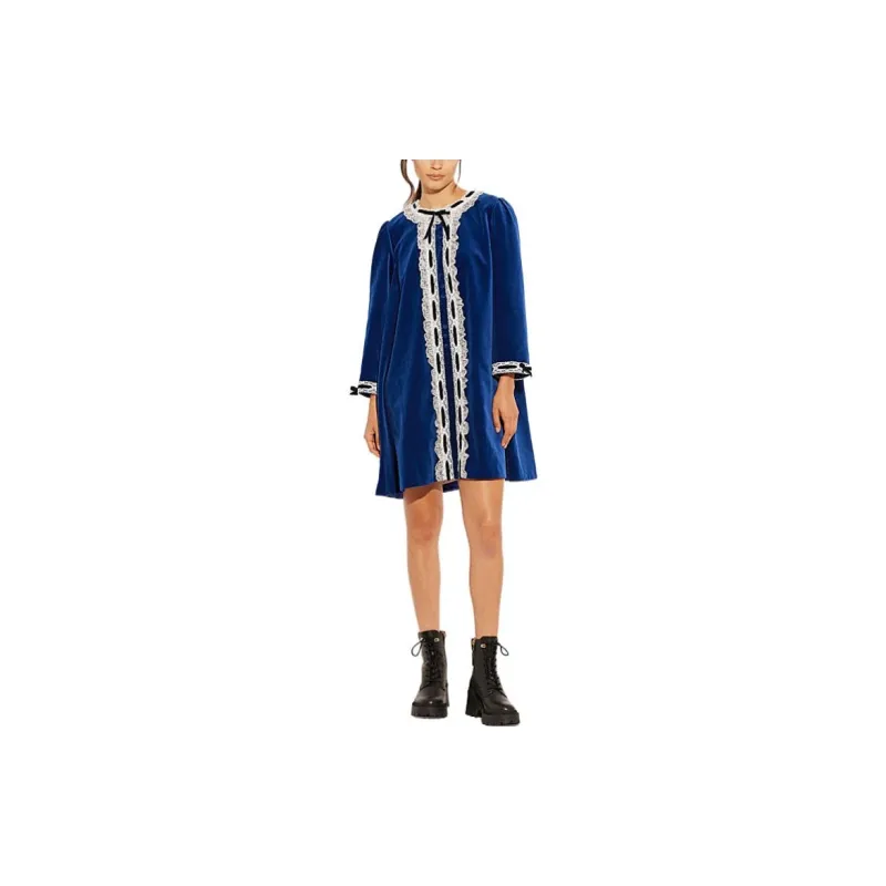 COACH Long Sleeved Dresses Women's Blue-1