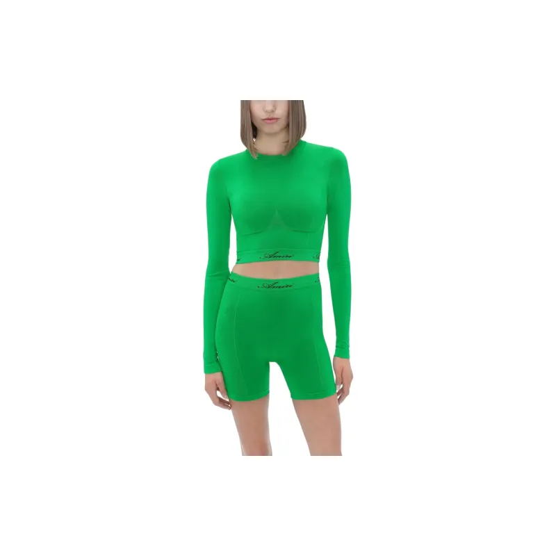 AMIRI Seamless L/S Mock Neck Top T Shirt Women's Green-1